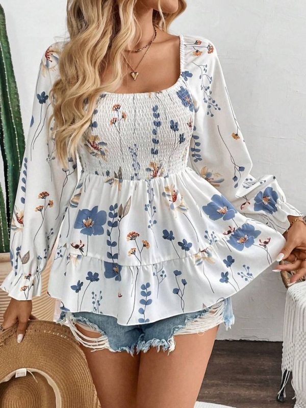 Smocked-Floral-Scoop-Neck-Flounce-Sleeve-Blouse