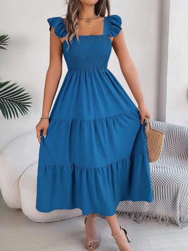 Smocked-Square-Neck-Cap-Sleeve-Midi-Dress